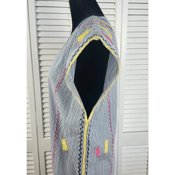 Paris Atelier & Other Stories Kaftan 6 Embroidered Cotton Pinstripe Resort Dress - Picture 4 of 13